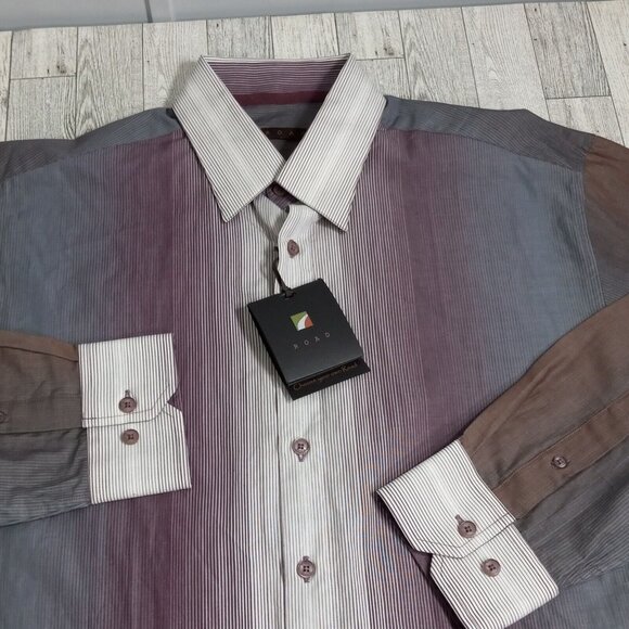 Road Apparel Shirt Men's Medium Designer Button Up Long Sleeve Business Office - Picture 11 of 16